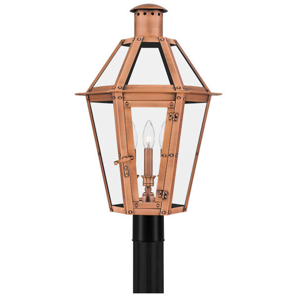 Burdett Aged Copper Three-Light Outdoor Post Lantern, image 1