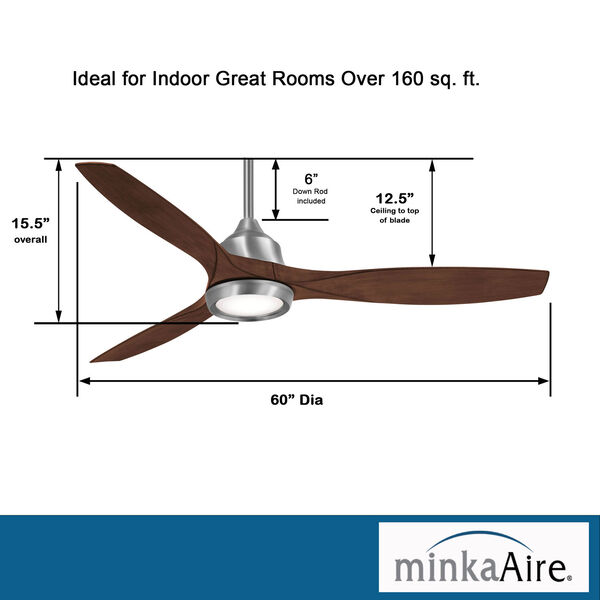 Skyhawk Brushed Nickel 60-Inch Ceiling Fan with LED Light Kit, image 4