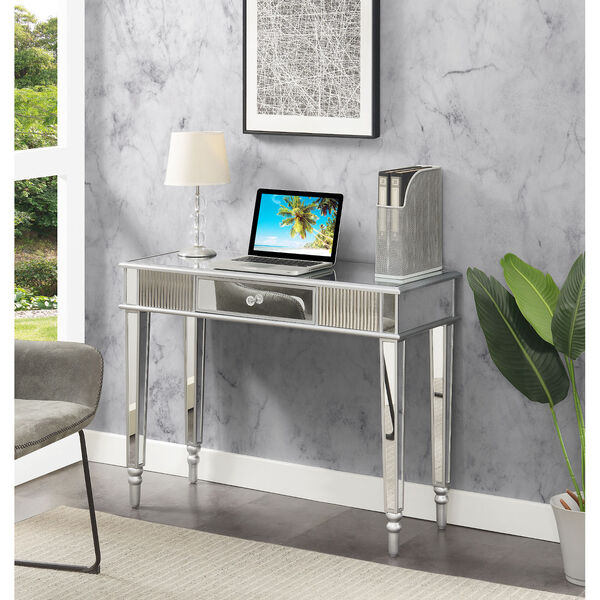 French Country Silver Mirrored Desk with One Drawer, image 2