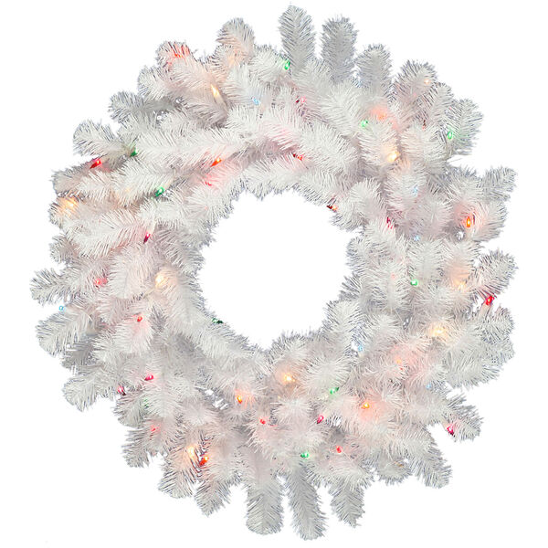 Crystal White 30-Inch LED Wreath with 50 Warm White Lights, image 1