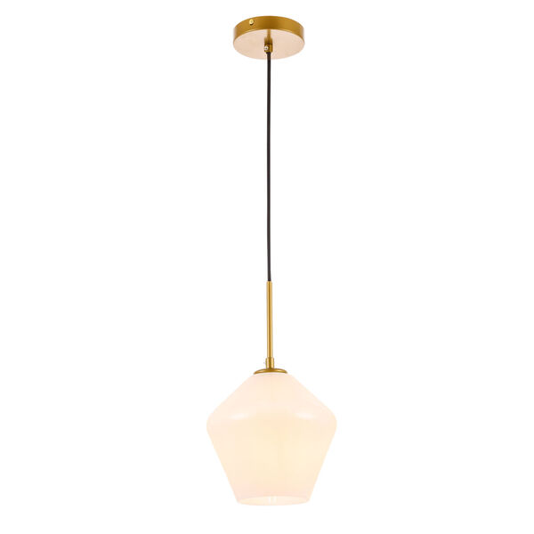 Gene Brass Eight-Inch One-Light Mini Pendant with Frosted White Glass, image 6