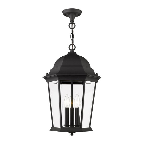 Hamilton Textured Black 13-Inch Three-Light Outdoor Pendant Lantern, image 1