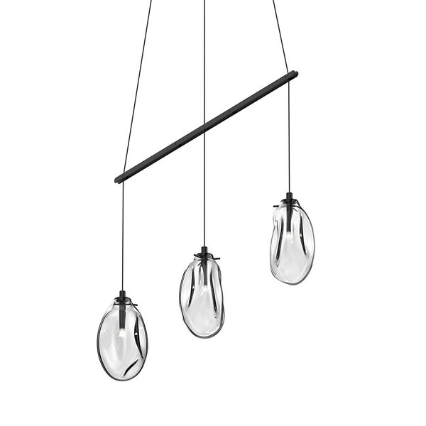 Liquid Satin Black Three-Light Linear Spreader LED Pendant with Clear Glass Shade, image 1