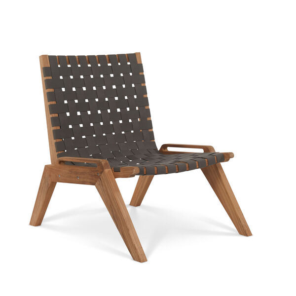 Draper Grey Woven Fabric Teak Outdoor Woven Chat Chair, image 1