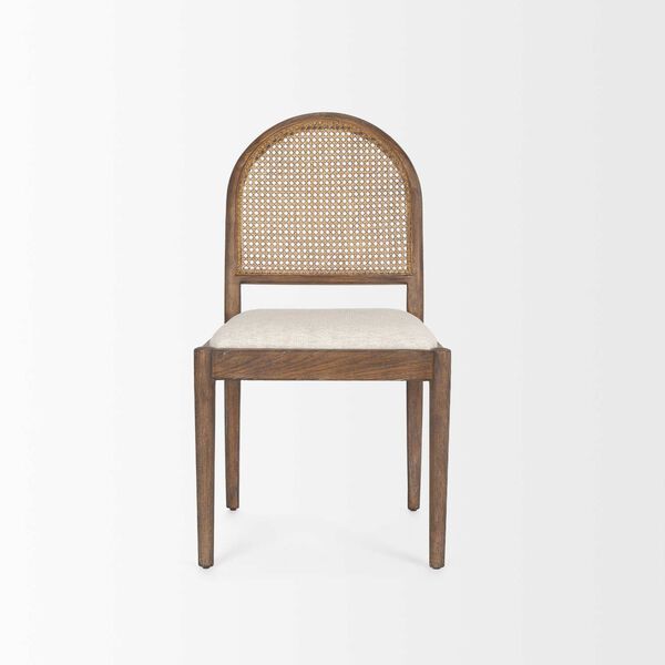 Elle Rounded Caneback Brown Wood With Oatmeal Fabric Dining Chair, image 2