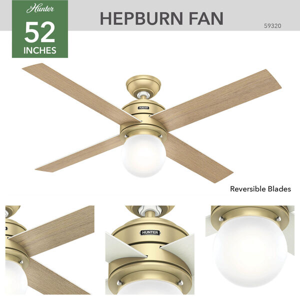 Hepburn Modern Brass 52-Inch One-Light LED Adjustable Ceiling Fan, image 4