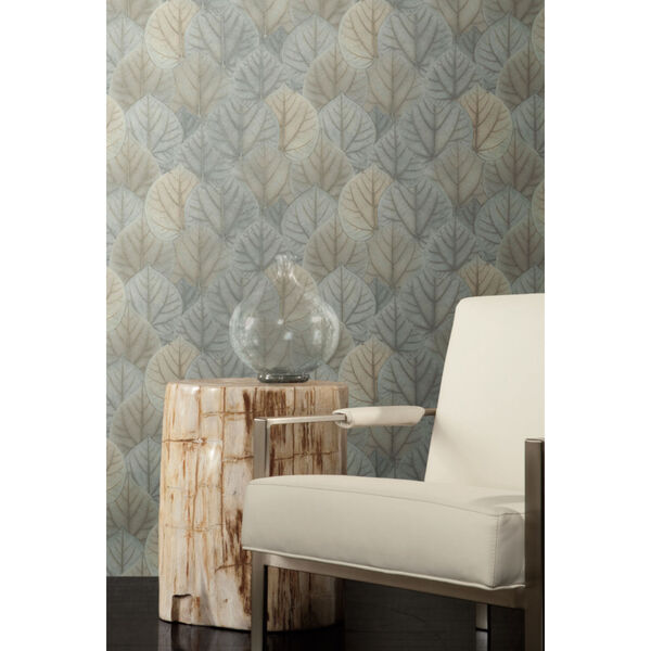 Candice Olson Modern Nature 2nd Edition Blue and Taupe Leaf Concerto Wallpaper, image 5