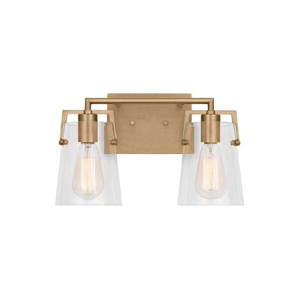 Crofton Satin Brass Two-Light Bath Vanity with Clear Glass by Drew and Jonathan, image 1