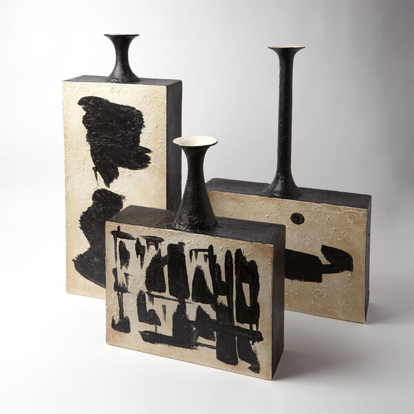 Studio A Home Cream and Black Tall Thetis Vase, image 5