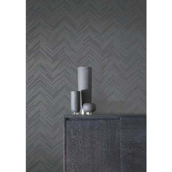 Polished Chevron Charcoal and Silver Wallpaper, image 1