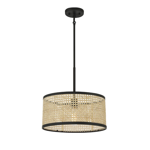 Lowry Natural Cane and Matte Black One-Light Pendant, image 3