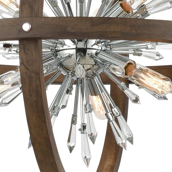 Morning Star Aged Wood and Polished Chrome 10-Light Chandelier, image 5