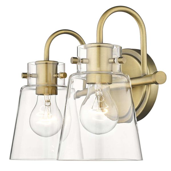 Bristow Antique Brass Two-Light Bath Vanity with Clear Glass, image 5