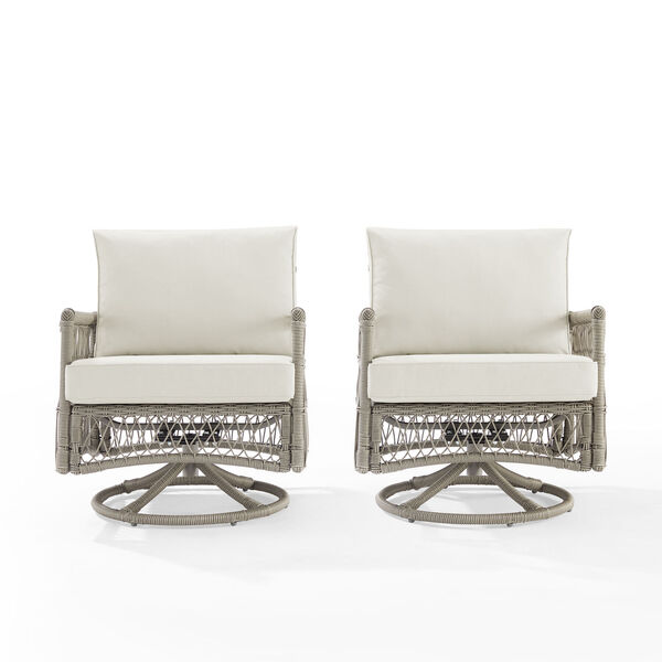 Thatcher Creme and Driftwood Outdoor Wicker Swivel Rocker Chair, Set of 2, image 1