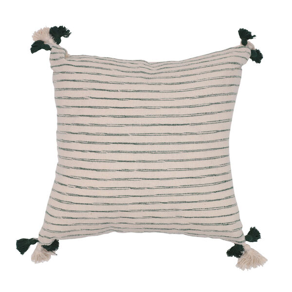White and Green 16 x 16 Inches Striped Cotton Throw Pillow, image 1