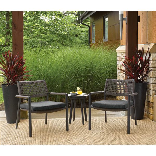 Eiland Powder Coat Carbon Three-Piece Outdoor Club Chairs and Table Chat Set, image 2