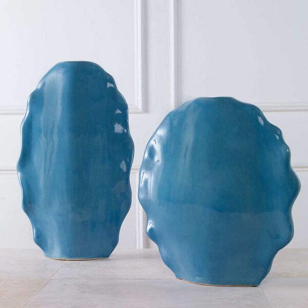 Ruffled Feathers Gloss Blue Vases, Set of 2, image 3
