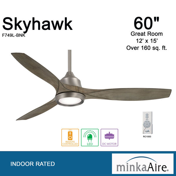 Skyhawk Burnished Nickel 60-Inch LED Ceiling Fan, image 5