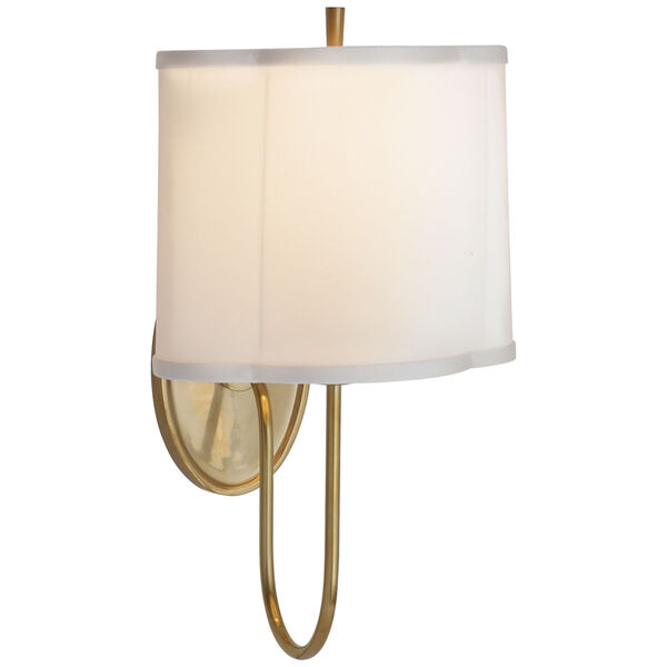 Simple Scallop Wall Sconce in Soft Brass with Silk Shade by Barbara Barry, image 1