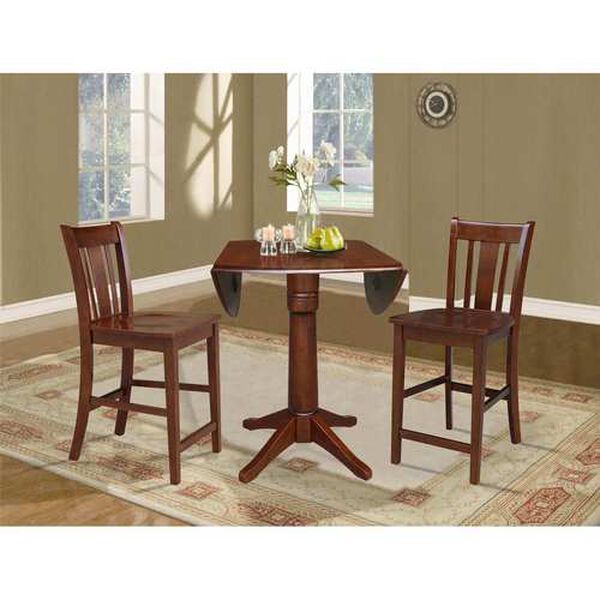 Espresso 36-Inch Round Pedestal Table with Counter Height Stools, 3-Piece, image 4