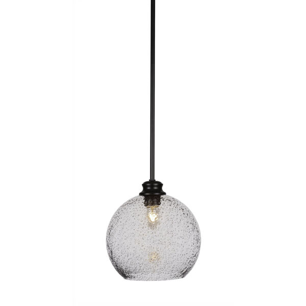 Kimbro Matte Black One-Light 10-Inch Stem Hung Mini Pendant with Smoke Bubble Glass, image 1