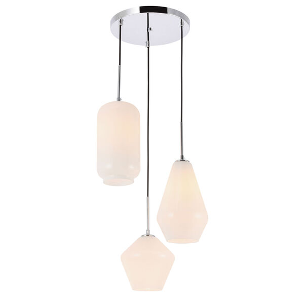 Gene Chrome 17-Inch Three-Light Pendant with Frosted White Glass, image 6