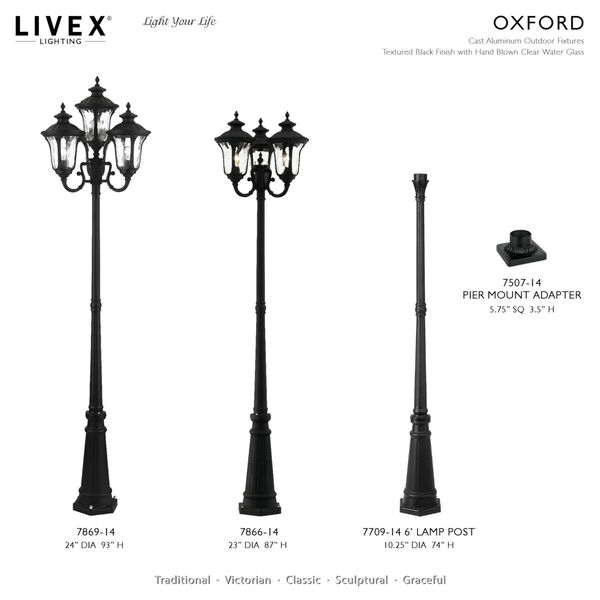Oxford Textured Black Four-Light Outdoor Post Lantern, image 6