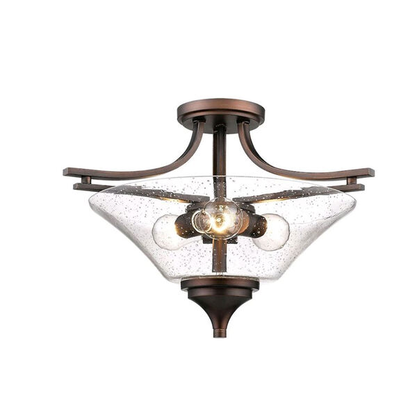 Natalie Bronze Three-Light Semi-Flush Mount with Clear Seeded Glass, image 1