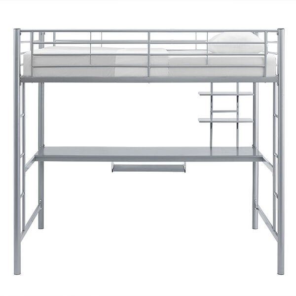Premium Metal Full Size Loft Bed with Wood Workstation - Silver, image 3