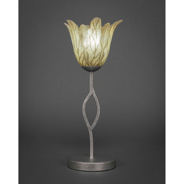 Revo Aged Silver One-Light Mini Table Lamp with Vanilla Leaf Glass, image 1