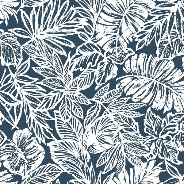 Batik Tropical Leaf Blue Peel And Stick Wallpaper – SAMPLE SWATCH ONLY, image 1