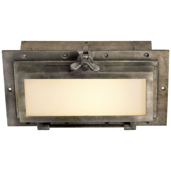 Knockout Rectangular Ceiling Light in Weathered Aluminum with White Glass by Thomas O'Brien, image 1