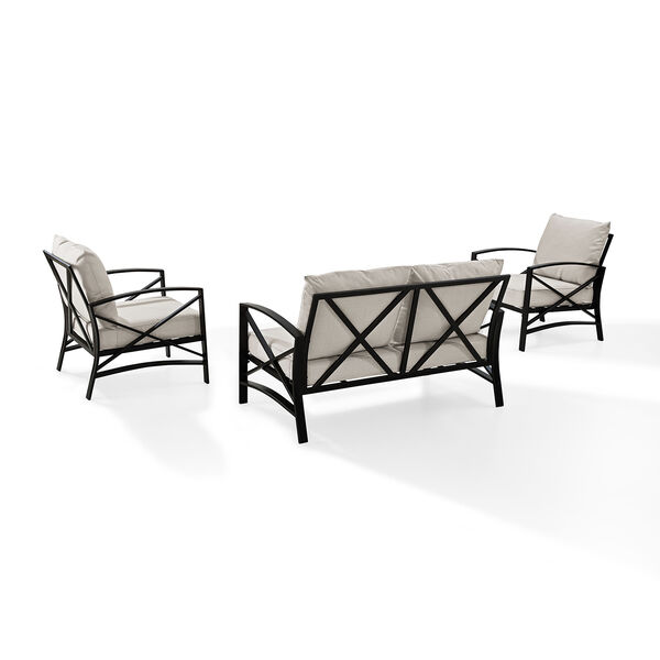 Kaplan 3 Piece Outdoor Seating Set With Oatmeal Cushion - Loveseat, Two Outdoor Chairs, image 3