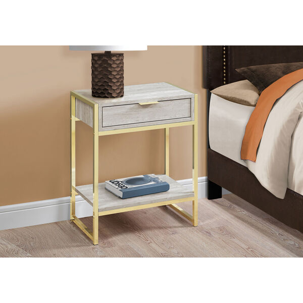 Beige and Gold 13-Inch Accent Table with Open Shelf, image 3