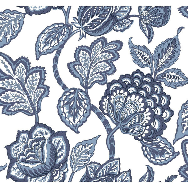 Conservatory White and Blue Midsummer Jacobean Wallpaper, image 1