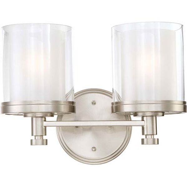 Decker Brushed Nickel Two-Light Vanity Fixture w/Clear &amp;amp;amp; Frosted Glass, image 1
