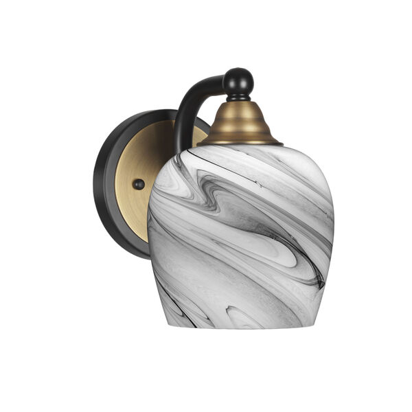 Paramount Matte Black and Brass One-Light 8-Inch Wall Sconce with Onyx Swirl Glass, image 1