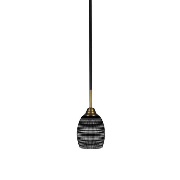 Paramount Matte Black and Brass Five-Inch One-Light Mini Pendant with Black Matrix Shade, image 1