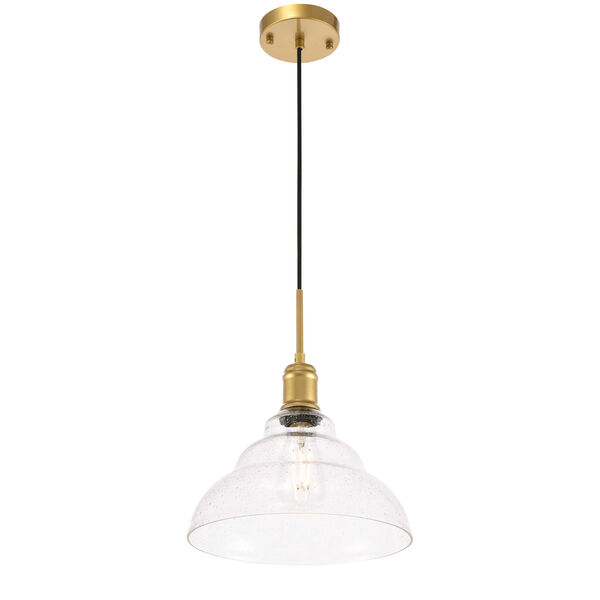 Gil Brass 11-Inch One-Light Pendant with Clear Seeded Glass, image 4