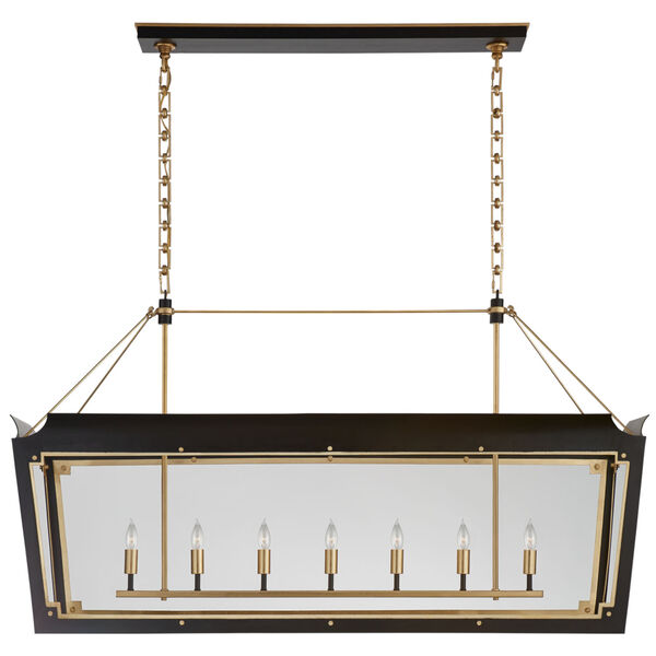 Caddo Large Linear Lantern in Matte Black and Gild with Clear Glass by Julie Neill, image 1