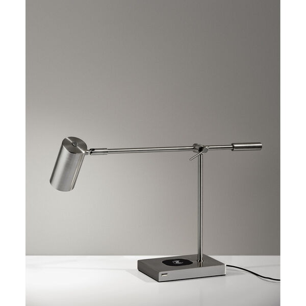 Collette Brushed Steel One-Light LED Charging Desk Lamp, image 5