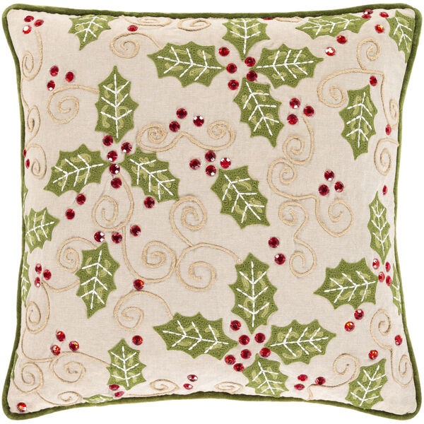 Holly Berry Wheat 20-Inch Throw Pillow, image 1