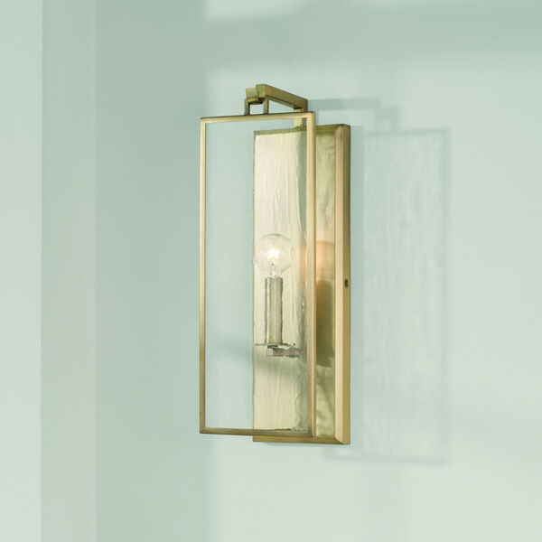 Rylann Aged Brass One-Light Sconce with Antiqued Rain Glass, image 3