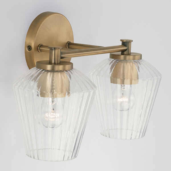 Beau Aged Brass Two-Light Bath Vanity with Clear Fluted Glass Shades, image 4