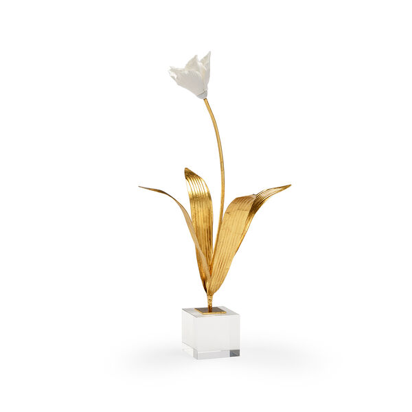 Gold and White Small Tulip on Stand, image 1