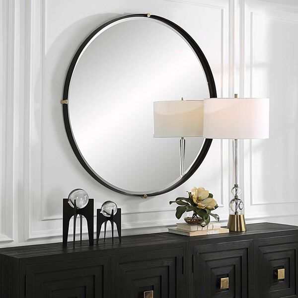 Bonded Matte Black Round Wall Mirror, image 1