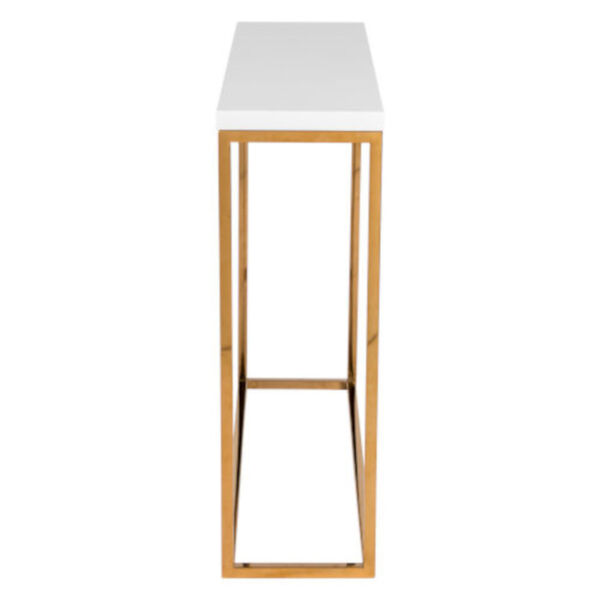 Maeve High Gloss White and Gold Stainless Steel Console Table, image 2