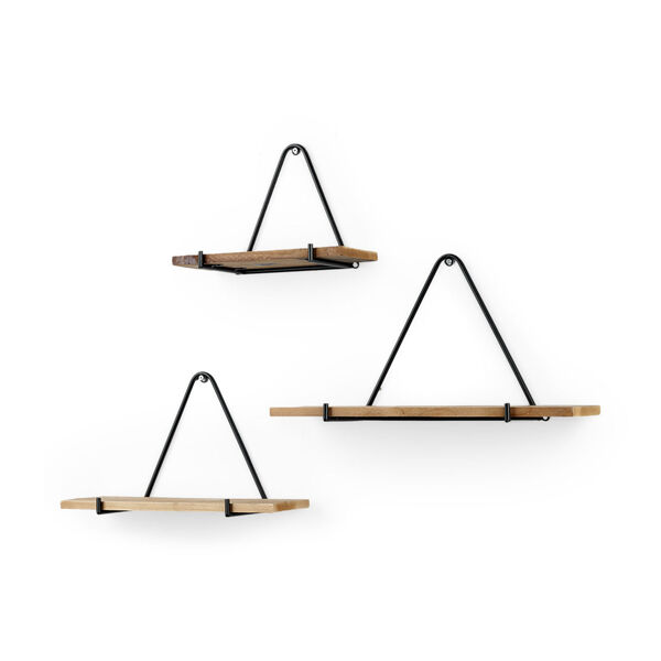 Khufu Brown and Black Triangular Hanging Shelves, Set of 3, image 1