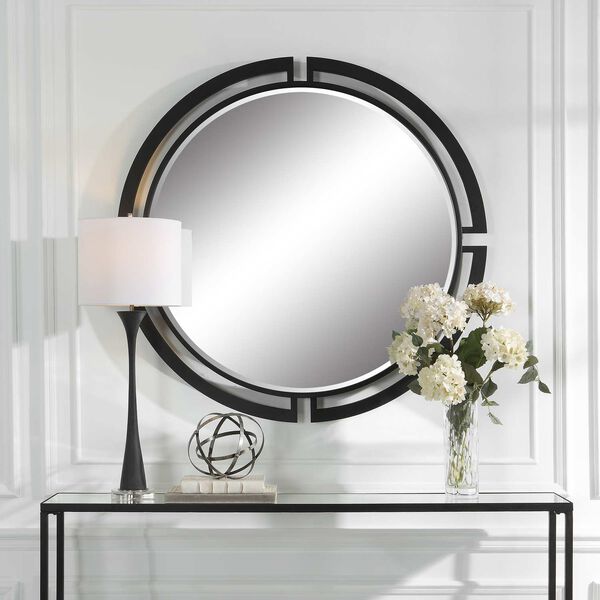 Quadrant Satin Black Modern Round Wall Mirror, image 1