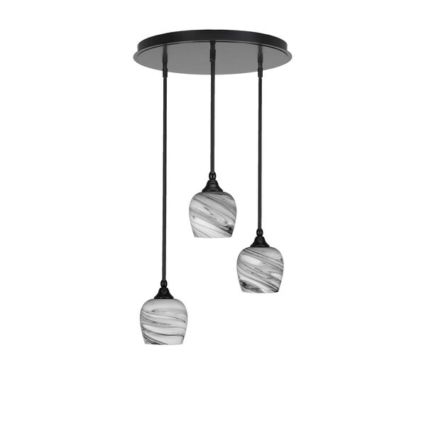 Empire Matte Black 19-Inch Three-Light Cluster Pendalier with Six-Inch Onyx Swirl Glass, image 1